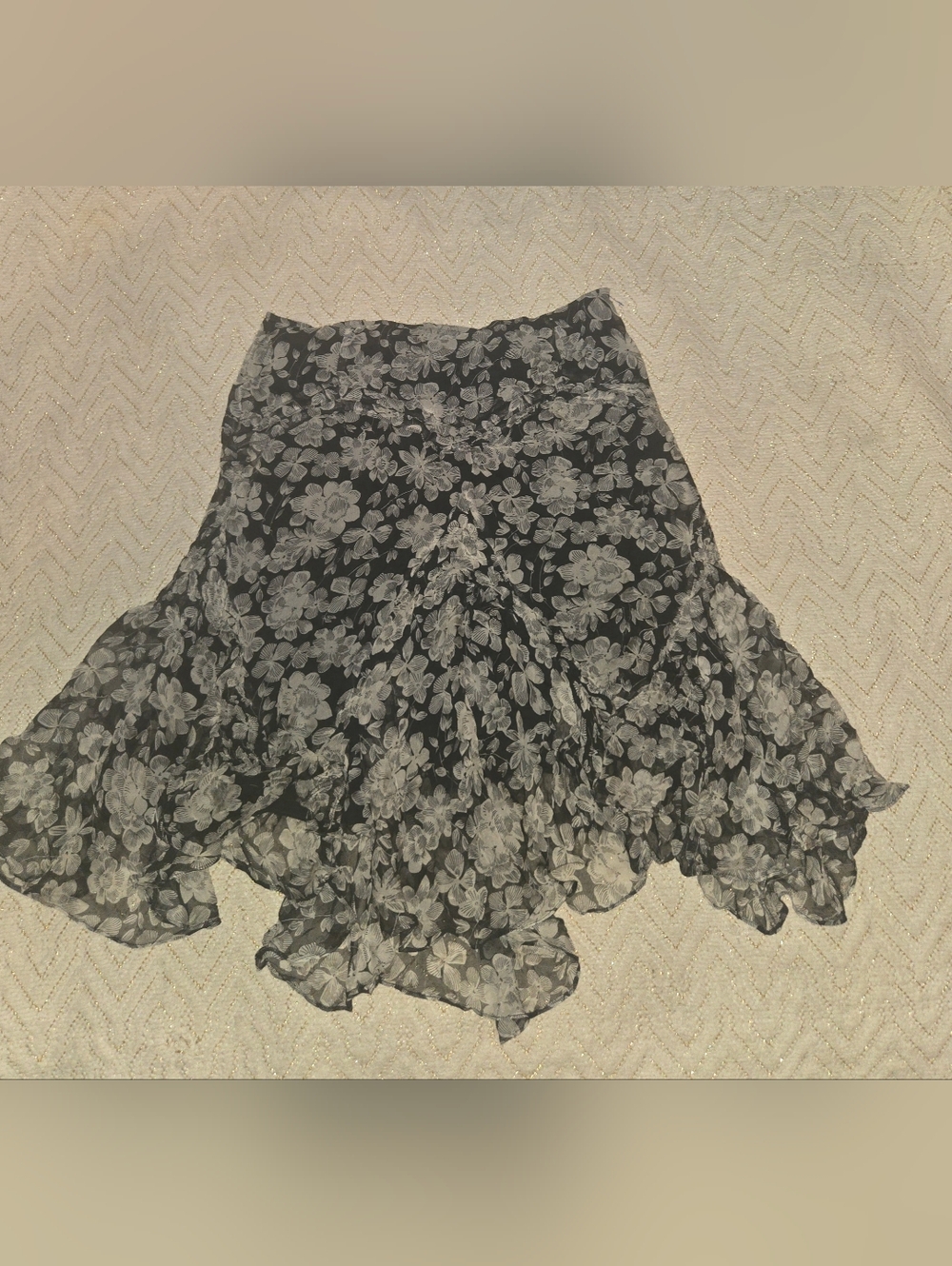 Silk Floral Ruffle Hem Women's Skirt